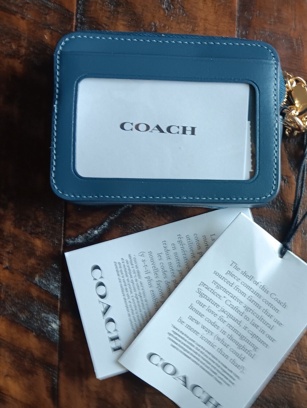 Coach Blue Denim Signature Card Case with Gold Chain -New With TAGS - Picture 2 of 4